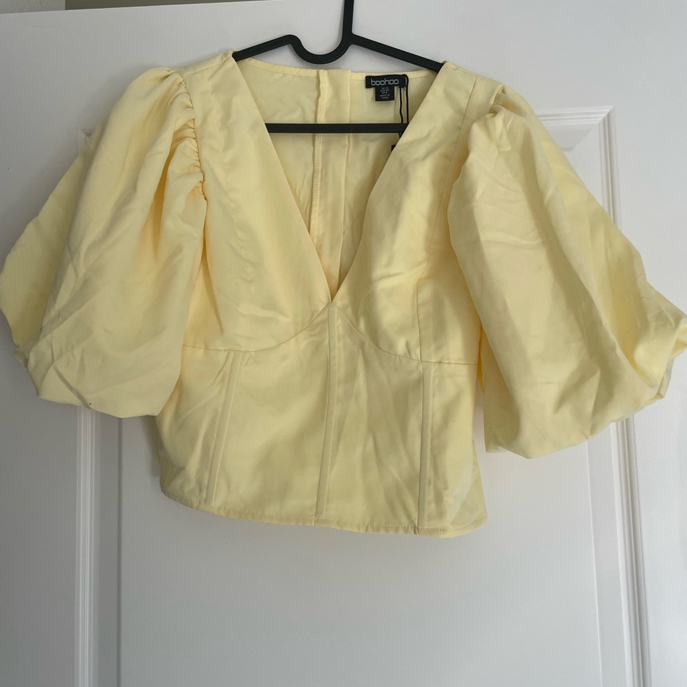 Boohoo Light Yellow Puff Sleeve Blouse